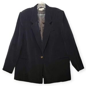 VTG Justin Trent 100% Cotton Velvet Black Lined One Closure Blazer 3 Pockets /38